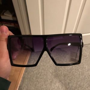 Square black flat top gradient oversized aviators